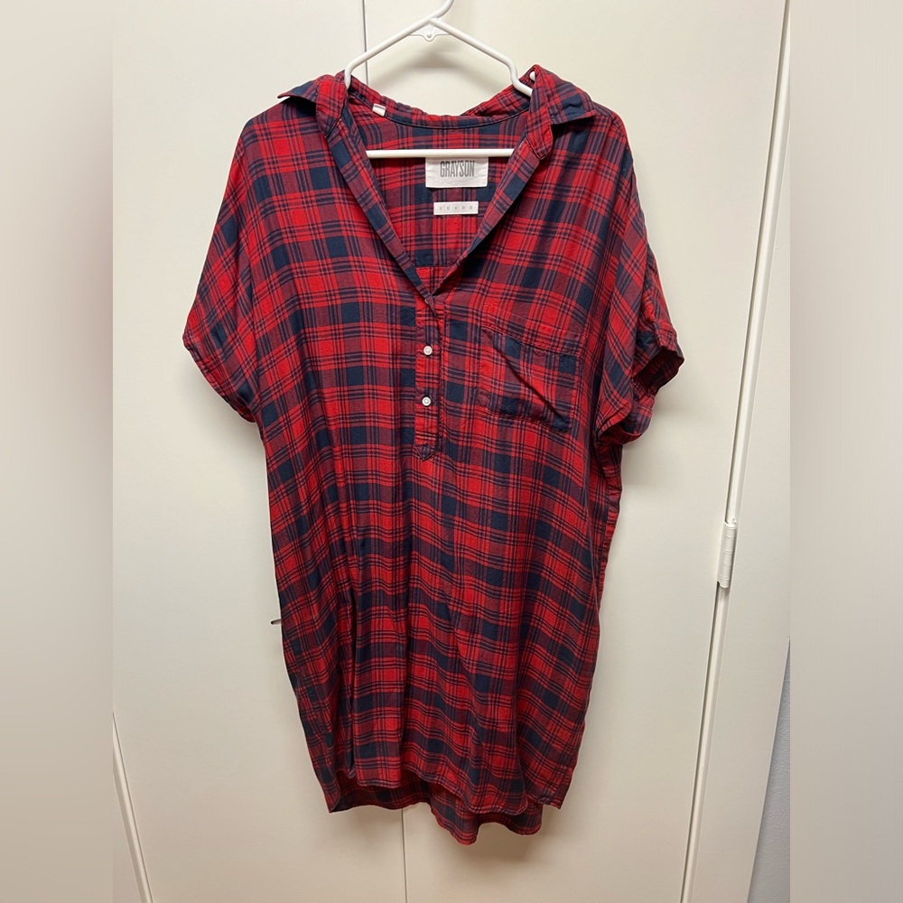 Grayson - The Artist Short Sleeve Dress Red and Navy Plaid, Liquid Flannel